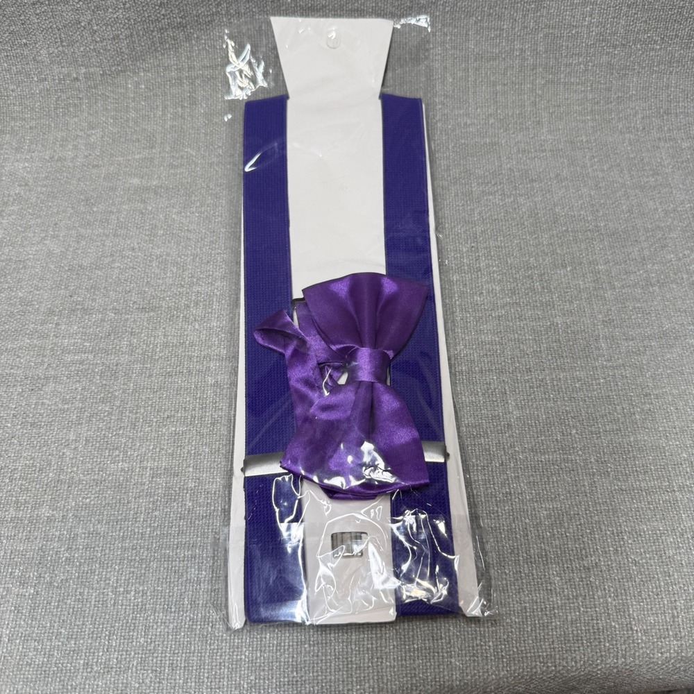 Purple Suspenders Bow Tie Set Mens Boys Elastic Adjustable Y-Back Wedding New